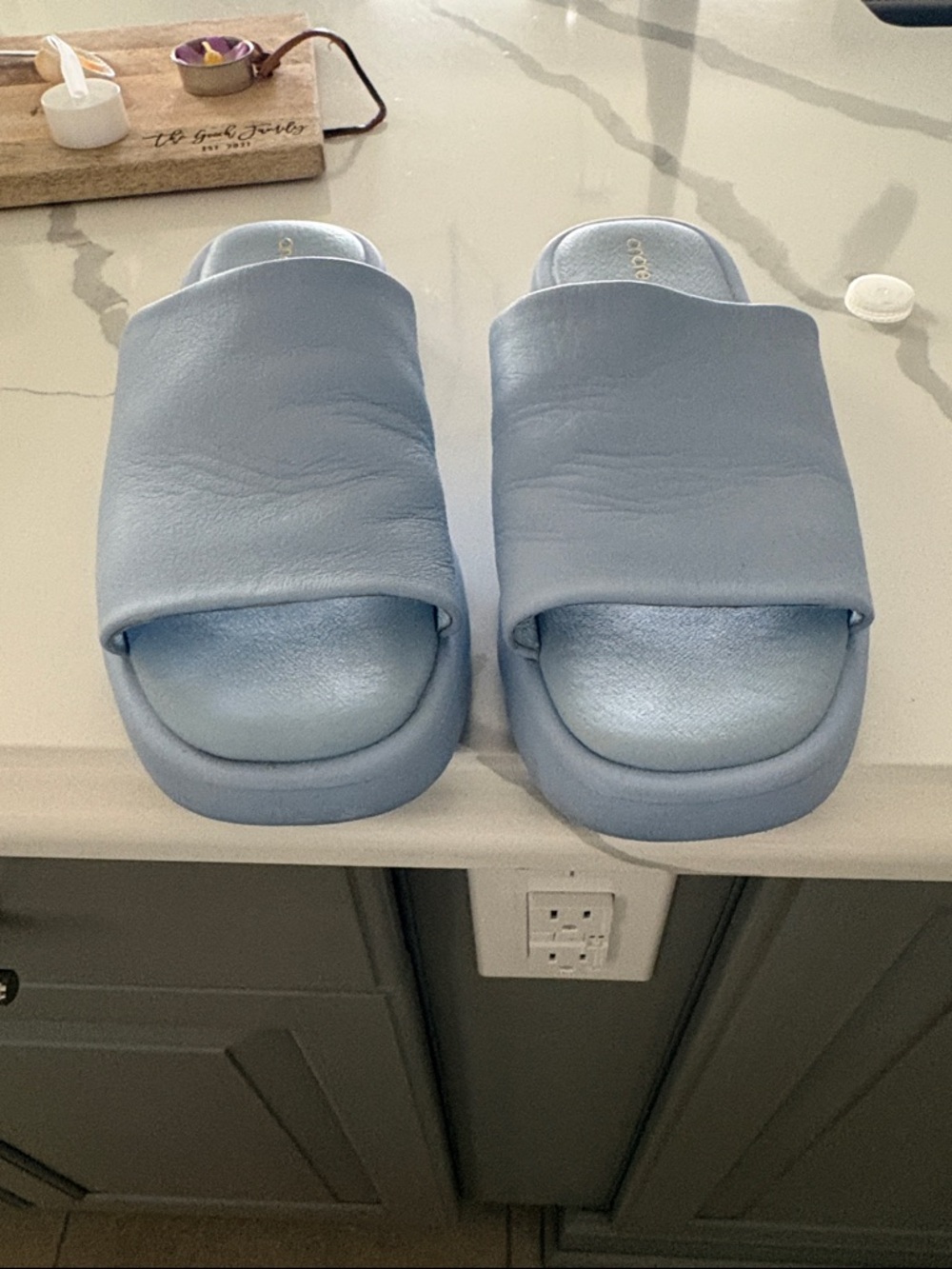 Andre Assous Light Blue Leather Slide Mules